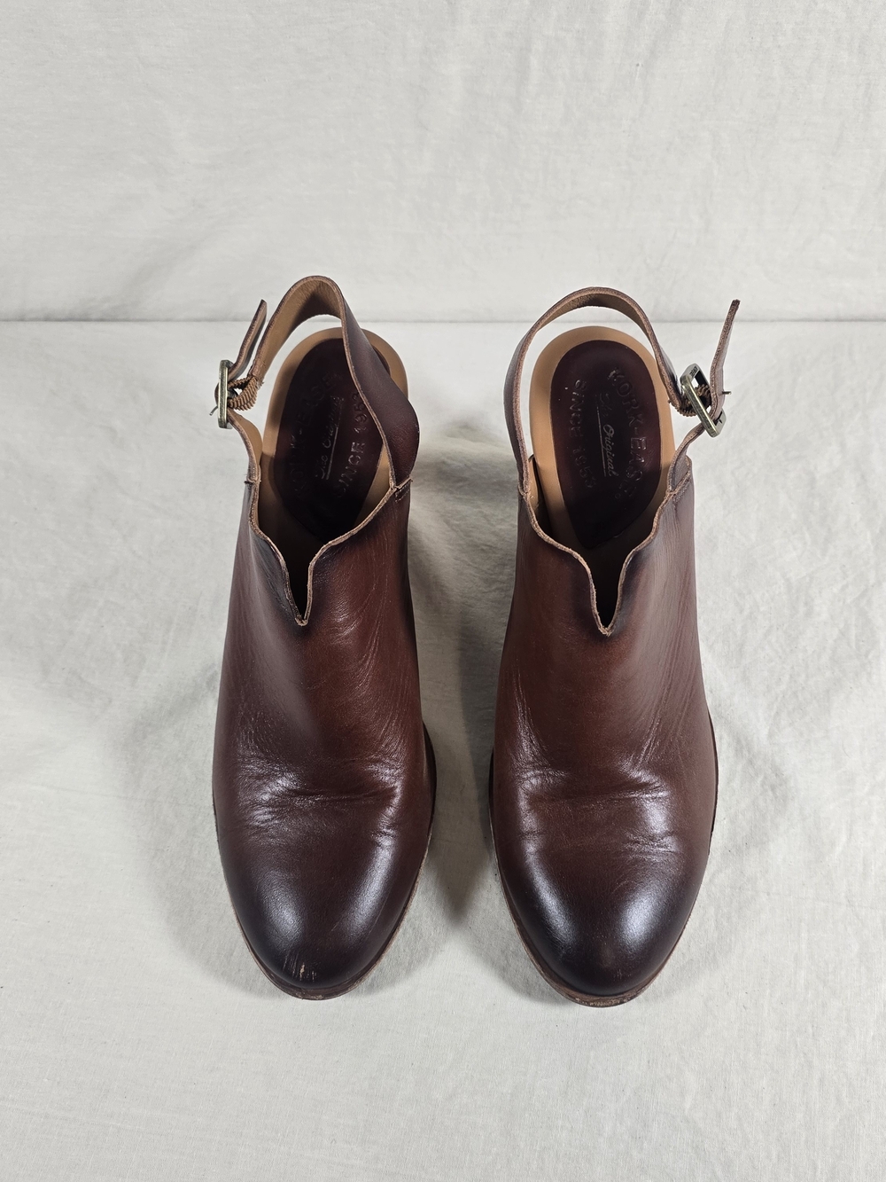 Kork-Ease Brown Leather Y2K Boho Slingback Clog Heels 9M Y2K